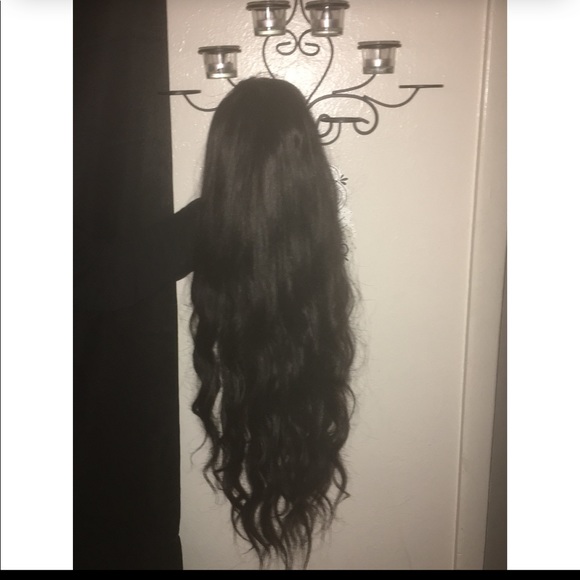 Real human hair longDark Brown Wig